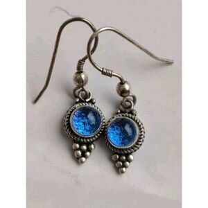 VTG Round Blue Dangle 1.25" Earring 925 Sterling Silver Jewelry 3g